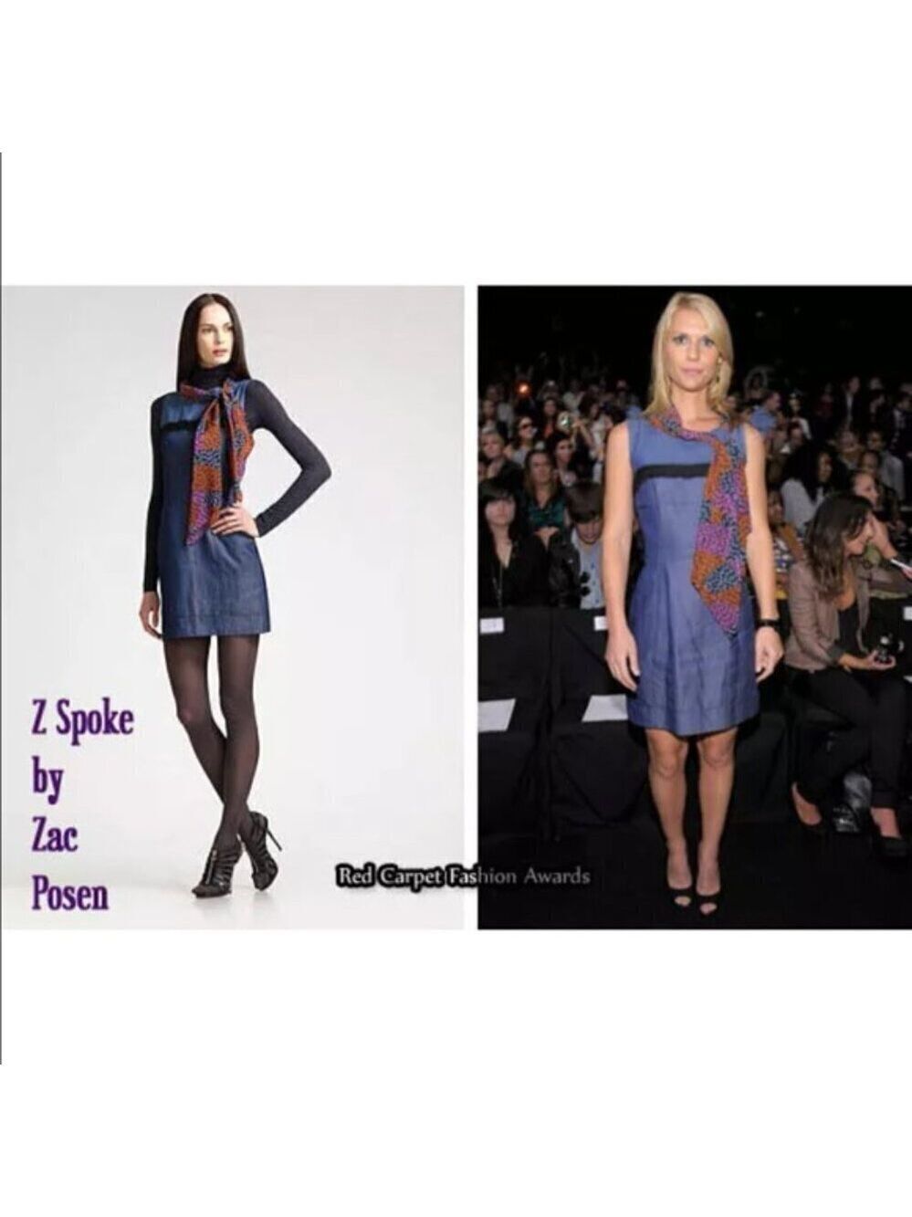 Z Spoke by Zac Posen Women's Blue Tencel Silk Scarf Shift Dress Size 2 Pockets
